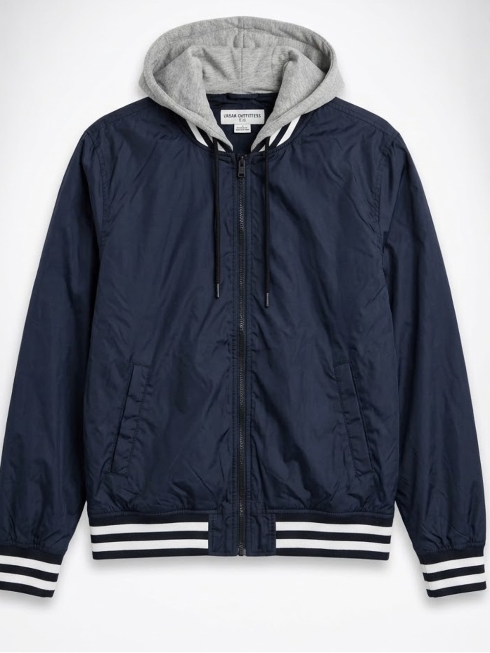 Urban Man Navy Bomber Jacket with Gray Hood Size XL - Good Condition